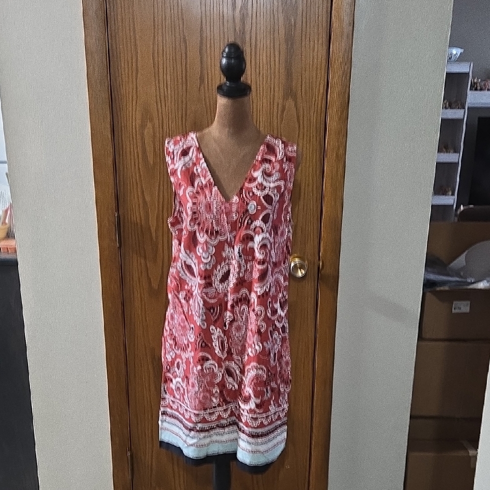 Ann Taylor Red and White Paisley V-Neck Tunic Dress